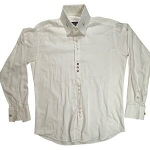 Bogosse Mens White Jacquard Paisley Button Down Shirt 1247103-81 Size 4 L